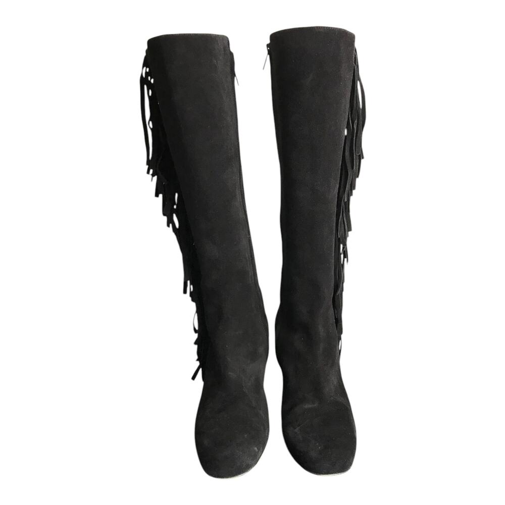 Saint Laurent Paris Black Suede Fringe Knee High Block‎ Heel Boots 40 YSL - Picture 4 of 8